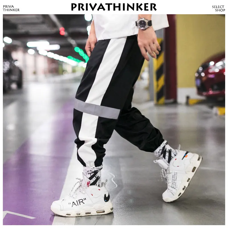 Privathinker Side Striped Harem Pants Men 2018 Mens Reflective Joggers Male Streetwear Fashions White Vintage Sweatpants | Мужская