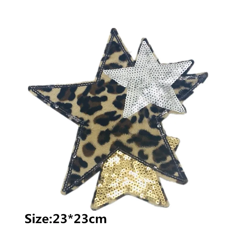 1Pcs 23*23cm Leopard Gold&ampSilver Sequin Star Embroidery Applique DIY Clothing Accessory Large Sequined Embroidered Patch | Дом и сад