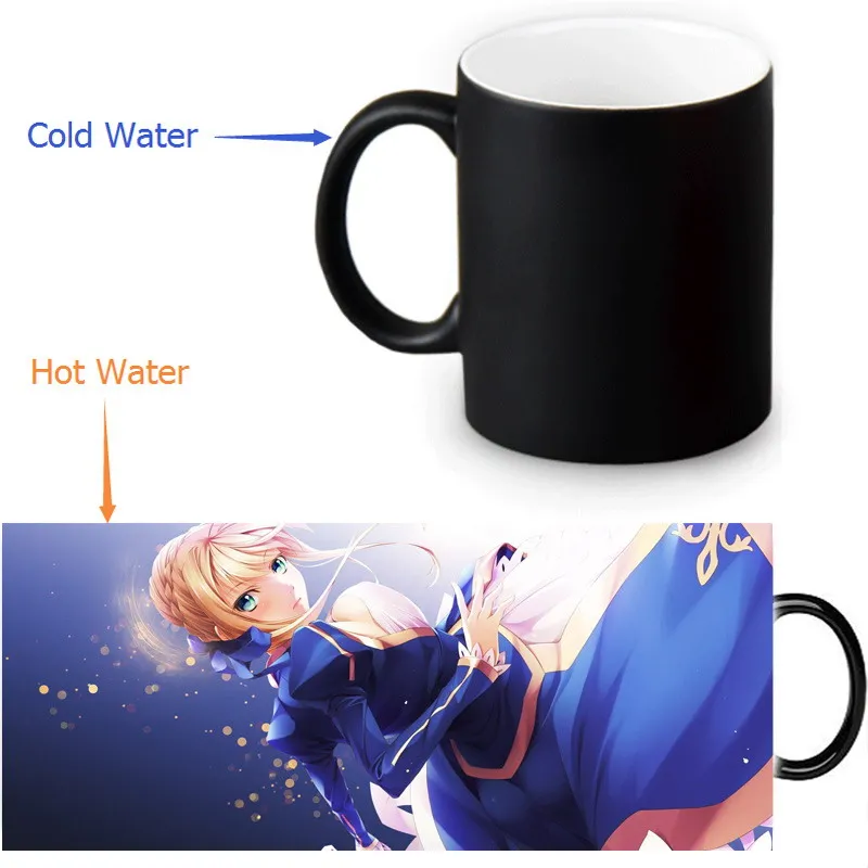 Керамическая чашка Fate Stay night 2017 Custom 12oz для кофе, чая и молока, чувствительная к теплу, меняющая цвет, черная.