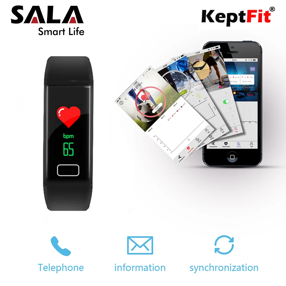 Keptfit смарт браслет Фитнес трекер Цвет Экран часы сна Пульс артериальное Давление