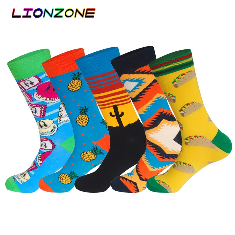 LIONZONE 5 пар/лот смешные мужские носки и женские нейтральные хлопковые лиса волк