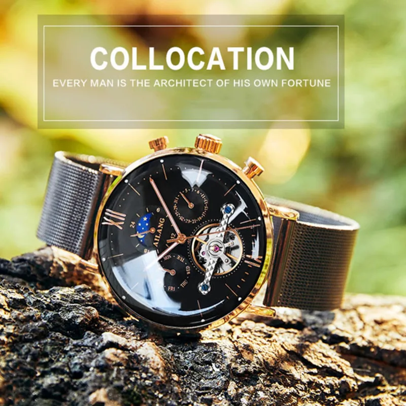 AILANG Relojes часы мужские наручные часы спортивные часы со скелетом 30 м водонепроницаемые автоматические механические часы из нержавеющей стали