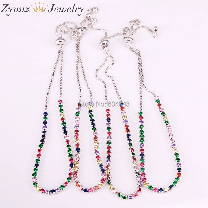 10 шт. ZYZ333-6216 смешанный цвет покрытый Iced Out микро Pave CZ камень цвет яркая теннисная цепочка браслет для мужчин и женщин Подарки