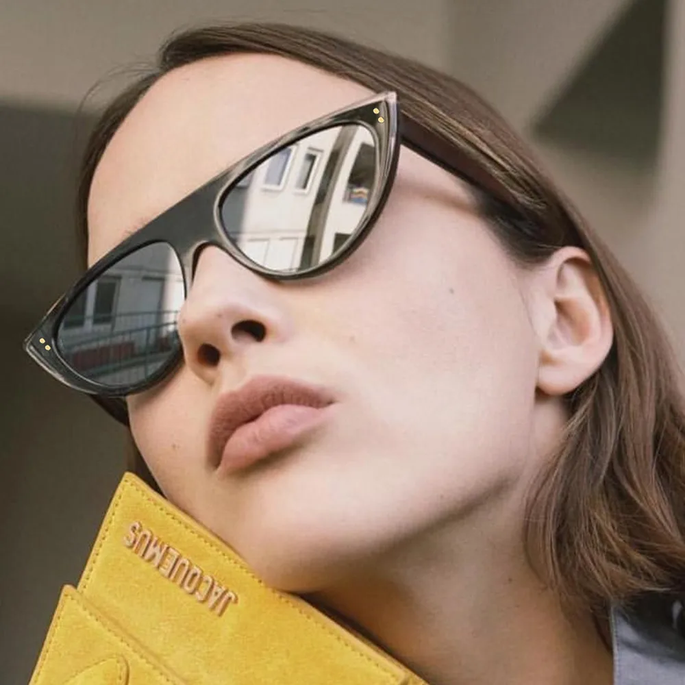 

New Cat Eye Women Sunglasses Tinted Color Lens Men Vintage Shaped Sun Glasses Female Eyewear Blue Sunglasses Brand Designer 1823