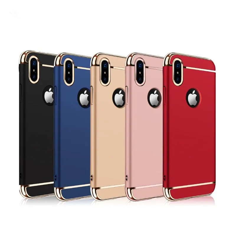Глянцевый Гальванизированный пластиковый чехол для телефона iPhone XS X 8 7 6 6s Plus 3 в 1