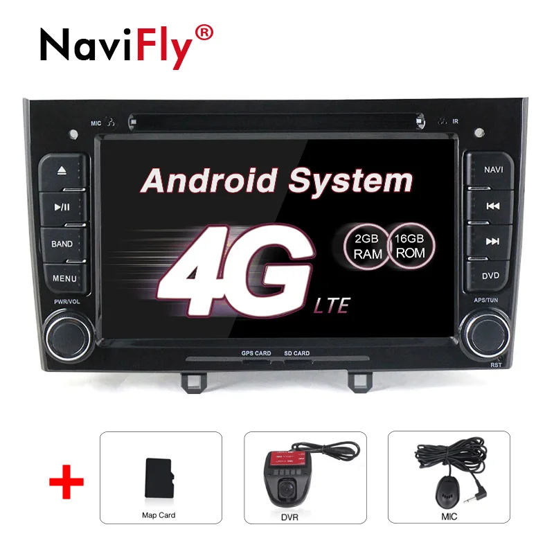 car dvd DVR B NaviFly Android 7,1 автомобильный Радио gps навигатор для peugeot 308 408 308SW Авторадио мультимедийный плеер 4G wifi BT RDS карта - Цвет: car dvd DVR B