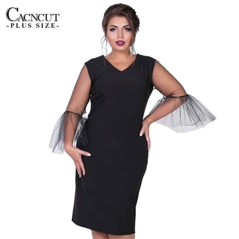 CACNCUT 2019 4XL 5XL летнее женское повседневное 6XL кружевное платье большого размера с V