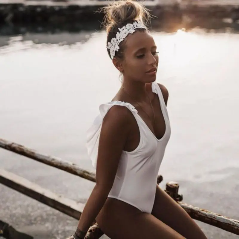 Лидер продаж Женский пикантный винтажный сплошной купальник с оборками и лямкой