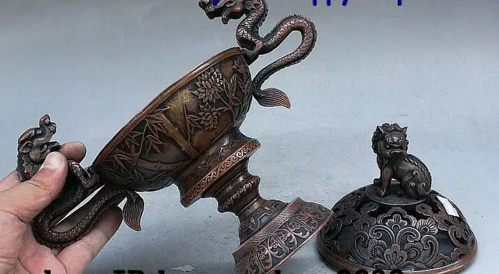 10&quot Old China Bronze Wealth Dragon Lion Plum Orchid Bamboo Incense Burner Censer | Дом и сад