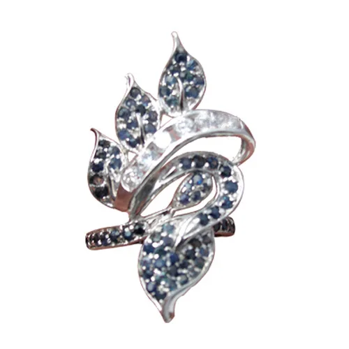 Qi Xuan_Fashion Jewelry_Dark Blue Stone Luxury Leavies Rings_S925 Solid Silver Fashion rings_производитель прямая