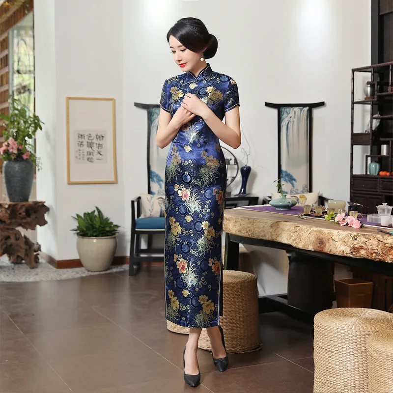 Chinese National Long Cheongsam Vintage Slim Floral Female Handmade Button Women Dress Qipao | Тематическая одежда и