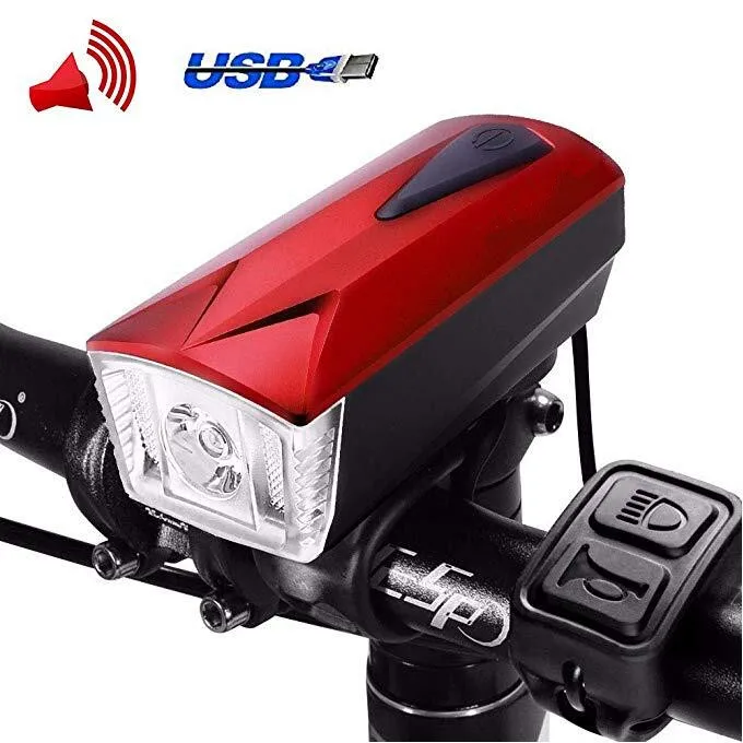 LED Bicycle Headlight Waterproof USB Rechargeable Horn Light Multifunction Ultra Bright Electric 120 dB Bike Bell | Спорт и