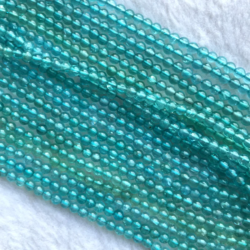 AAA High Quality Natural Genuine Clear Green Blue Apatite Fluorapatite Round Loose Gemstone Beads 15" 05722 | Украшения и