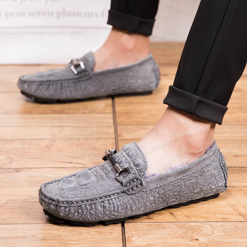 Gommino Plush Winter Shoes Men's Loafers Genuine Leather Men Boat Casual Mens Loafer Soft Driving Moccasins | Обувь
