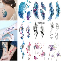 sale new sweet blue feather flower arm back temporary stickers female men couple disposable tattoo stickers fashion body art