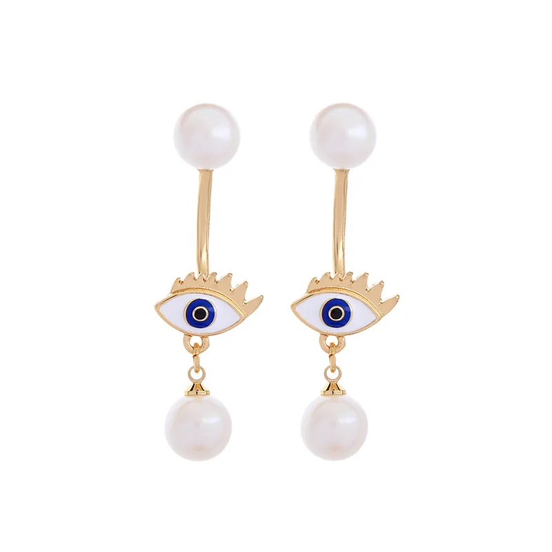 LUNA CHIAO Бижутерия Bijoux Золотое покрытие Эмалированные серьги-капля со звездой Злой глаз Жемчуг для женщин Серьги в форме губ и луны Подарок.