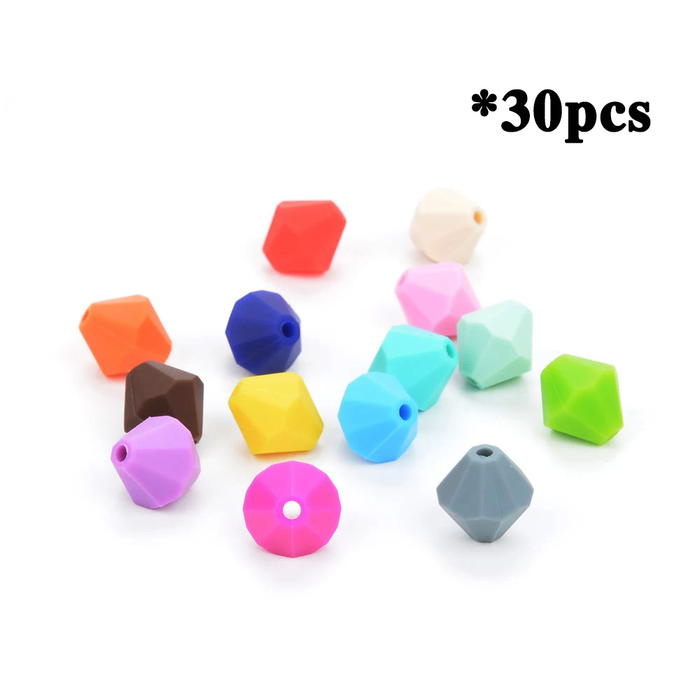 multicolor LOFCA 30 шт. алмазные Силиконовые бусы для прорезывания зубов ромб Прорезыватель для зубов пищевого класса DIY ювелирные изделия кулон ожерелье силиконовые свободные бусины - Цвет: multicolor