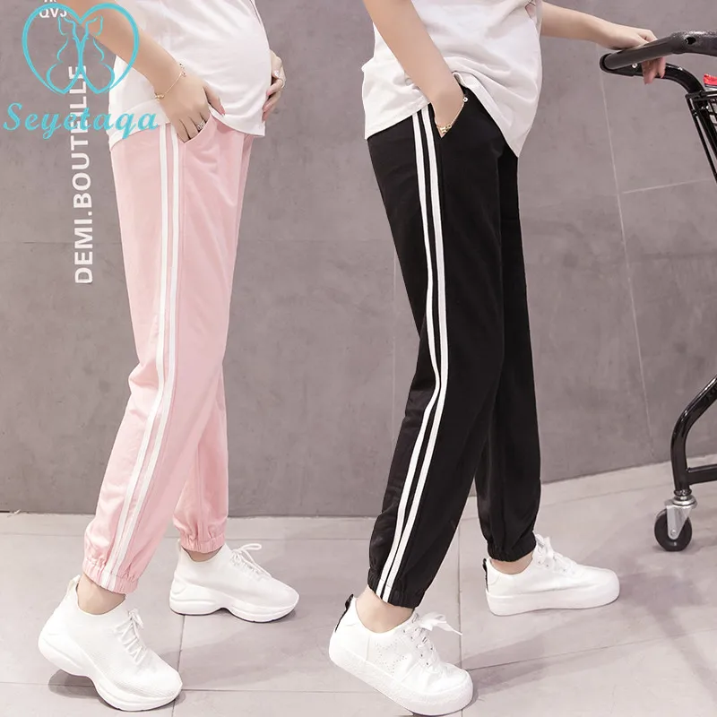 133# Весна Модная Летняя одежда для будущих мам Jogger брюки для девочек для талии, живота, эластичная брюки одежда беременных для женщин Тонкий Беременность мотобрюки