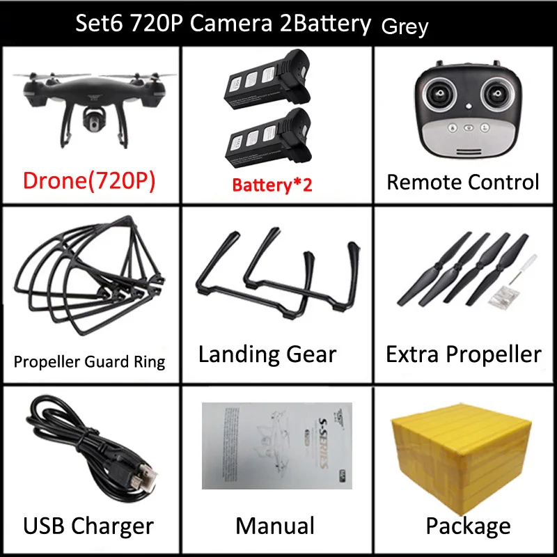 Set6 720P 2B Grey S70W gps FPV RC Дрон с 1080P HD регулируемой широкоугольной камерой WiFi Live Video Follow Me gps Return Home RC Квадрокоптер Дрон - Цвет: Set6 720P 2B Grey