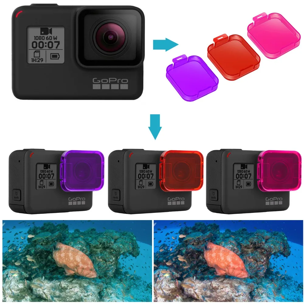 Набор фильтров для дайвинга Neewer 3 Pack GoPro Hero 7/6/5 непосредственно крепится на
