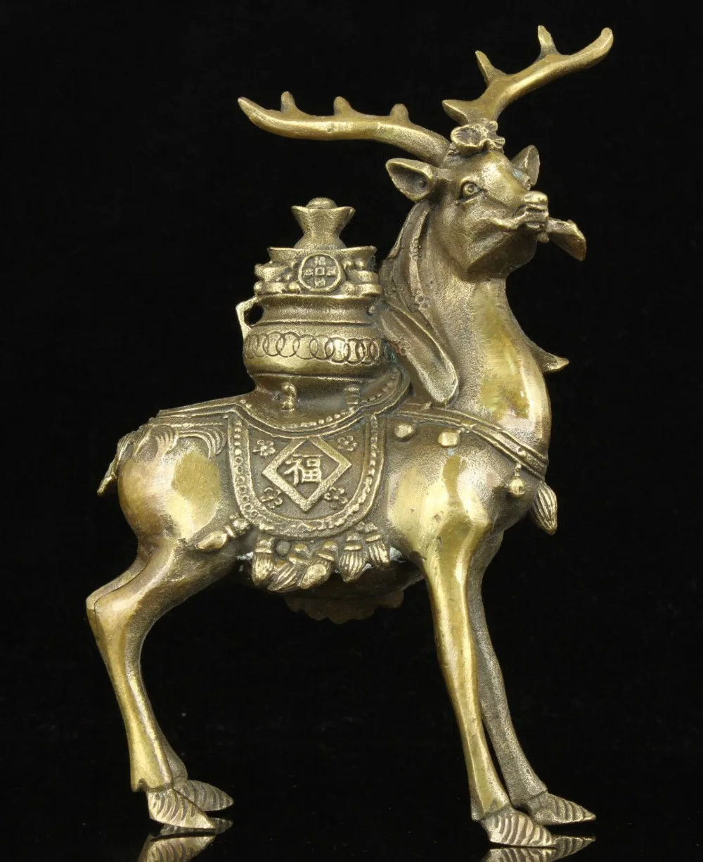 zhmui88002841033++China Collectible Old Handwork Bronze Sculpture Plutus Sika Deer Statue | Statues &amp Sculptures