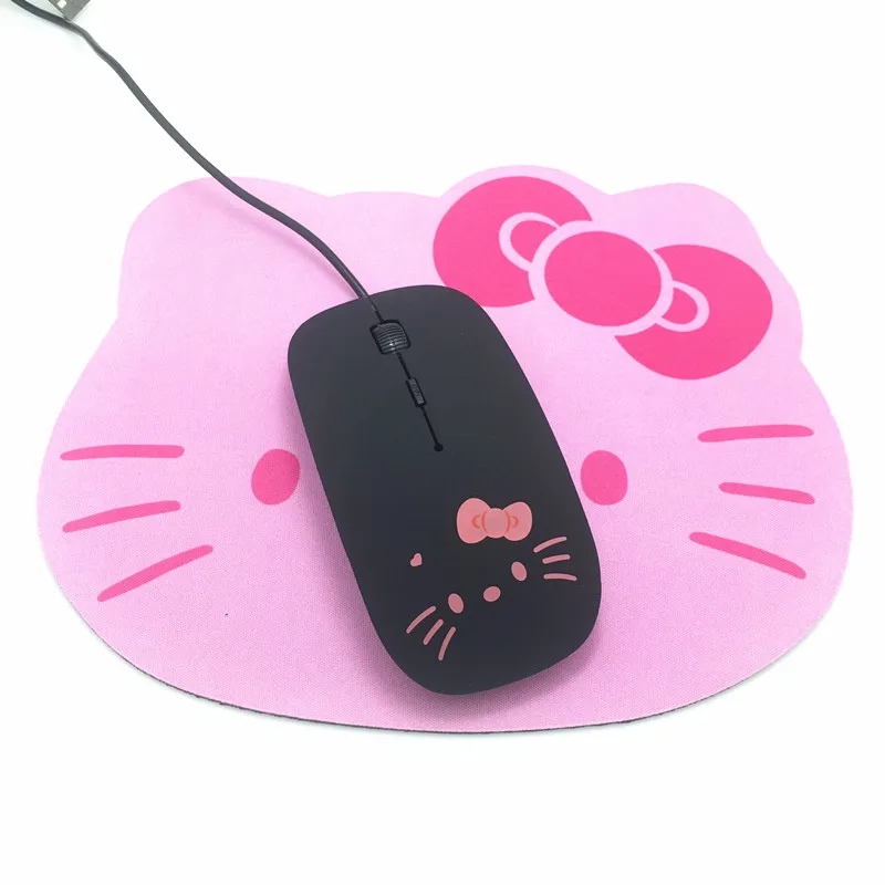 Розовая проводная USB мышь hello kitty с кабелем симпатичная мышь из мультфильма 1200 dpi оптическая KT кошки-мышки для компьютера ПК ноутбука - Цвет: Черный
