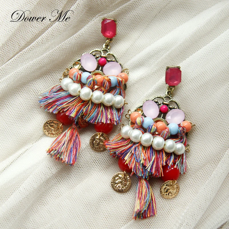 Dower Me разноцветные кисточка Серьги Винтаж Boho Перл бисером Длинные висячие серьги