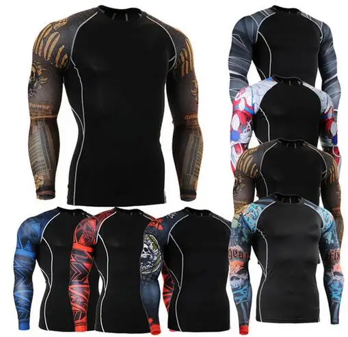 Мужские компрессионные рубашки MMA Rashguard поддерживающие форму для фитнеса с
