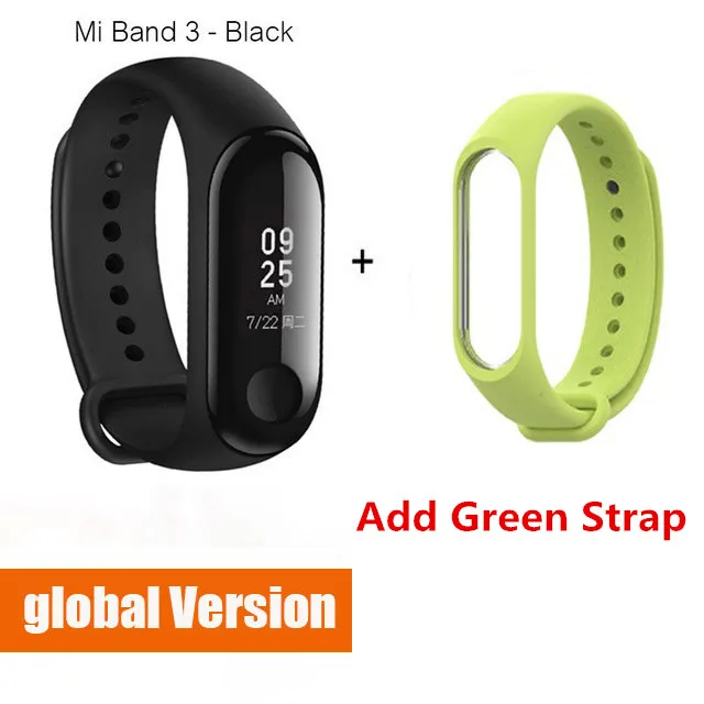 Global add Green Origina Xiaomi mi Band 3 умный Браслет фитнес-браслет большой сенсорный экран OLED частота сердечных сокращений сообщения Smartband mi Band F2 - Цвет: Global add Green