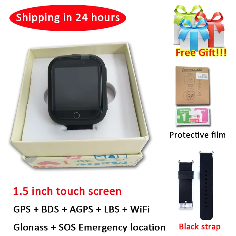Black with strap Оригинальные gps умные часы Q750 Q100 Детские умные часы с 1,54 дюймовым сенсорным экраном SOS устройство отслеживания местоположения для детей - Цвет: Black with strap