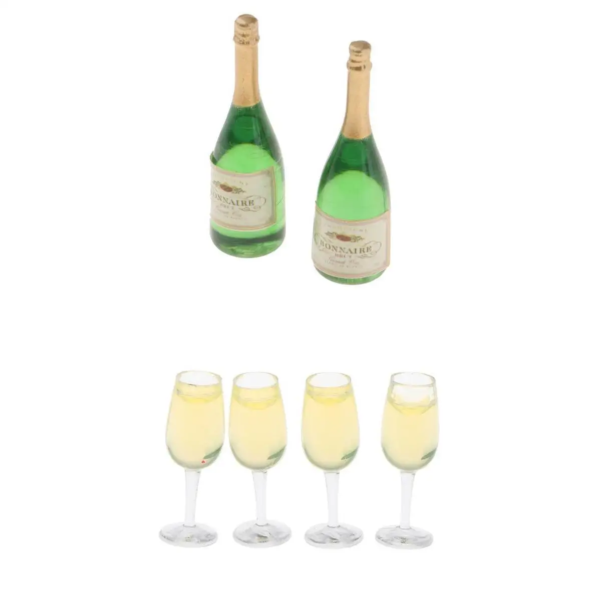 

6 Pieces Miniature Goblets & Wine Beer Bottles Dollhouse Party Groceries Kitchen Garden Decoration