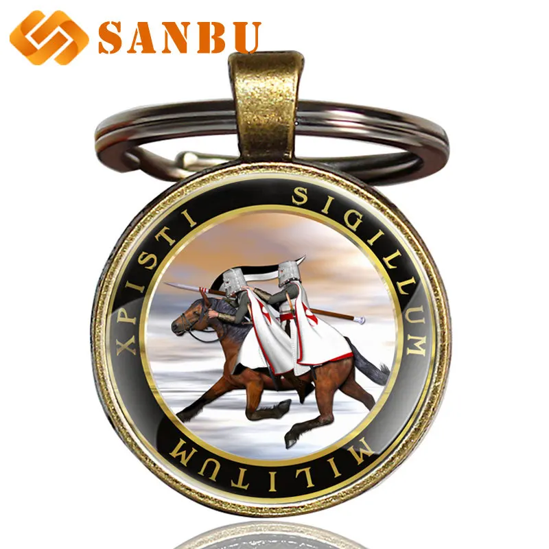 Винтажный рыцарь Templar стеклянный кабошон брелок для ключей в стиле ретро мужчин
