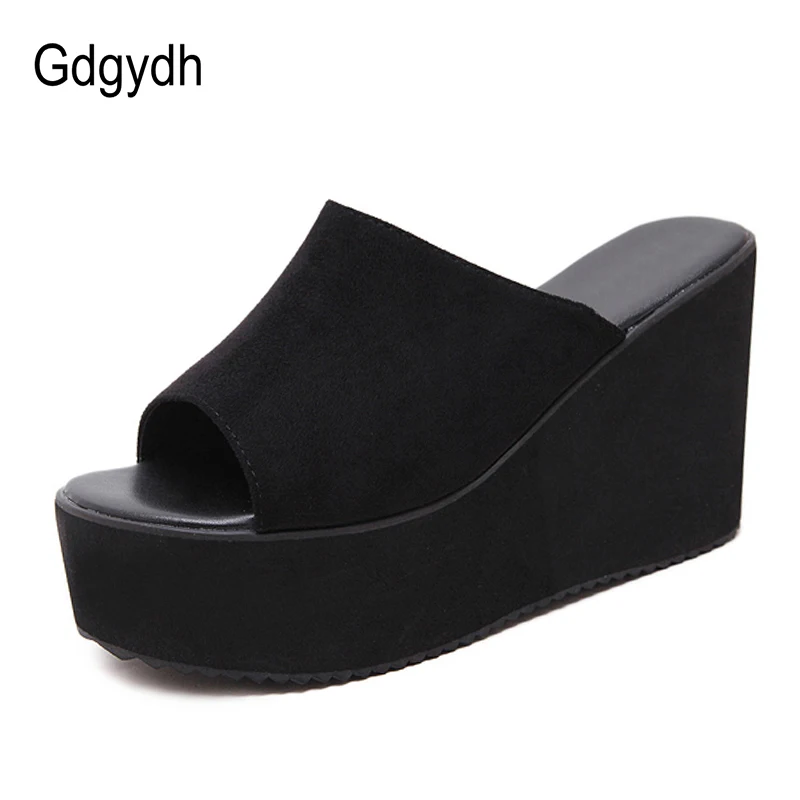 Женские босоножки на танкетке Gdgydh черные повседневные Босоножки платформе с