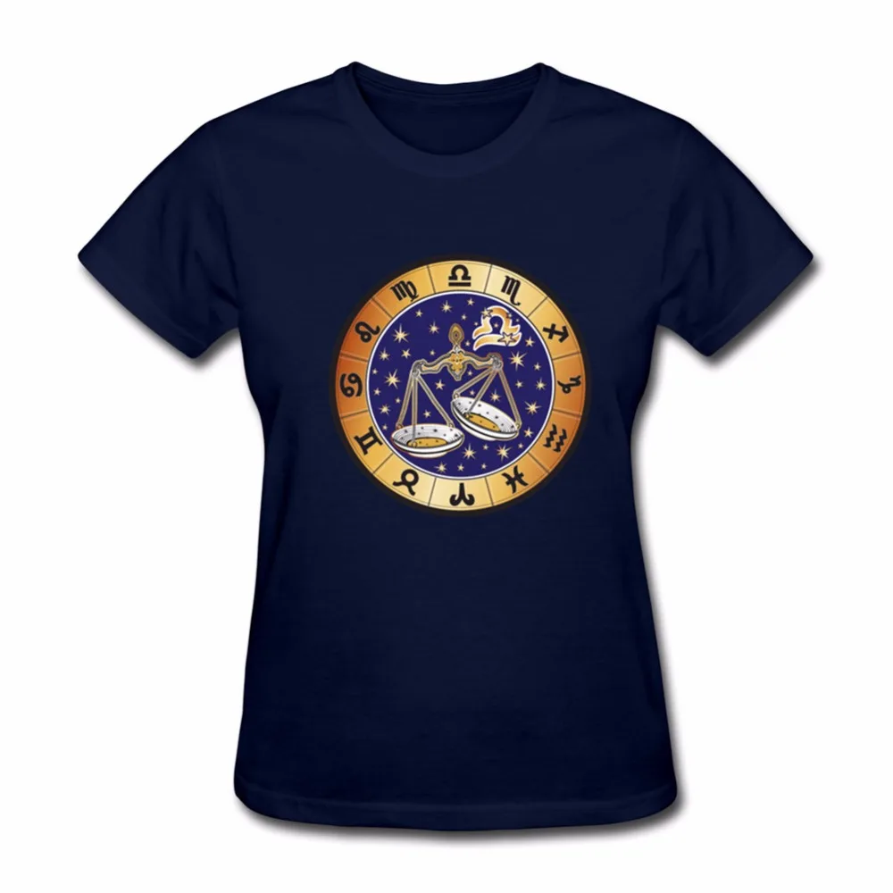 Дропшиппинг весы круглый знак зодиака футболка Для женщин camiseta Изделие из хлопка