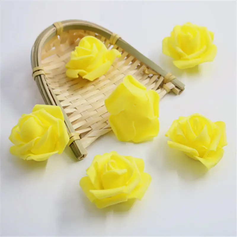 yellow 10 шт./лот, 6,5 см, многоцветная искусственная гофрированная пена, розовая головка, для украшения свадьбы, сделай сам, венки, ремесло, Подарочные принадлежности - Цвет: yellow