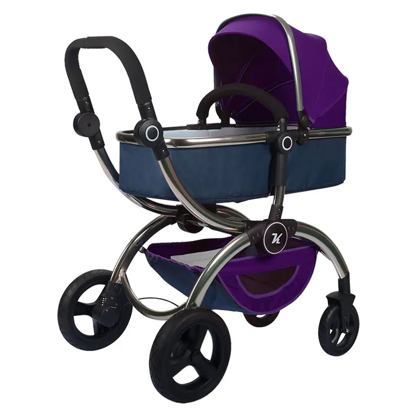 Duble tuble purple Детская коляска 3 в 1 с высоким пейзажем, алюминиевая Роскошная Складная Европейская детская коляска 2 в 1, коляска для новорожденных - Цвет: Duble tuble purple