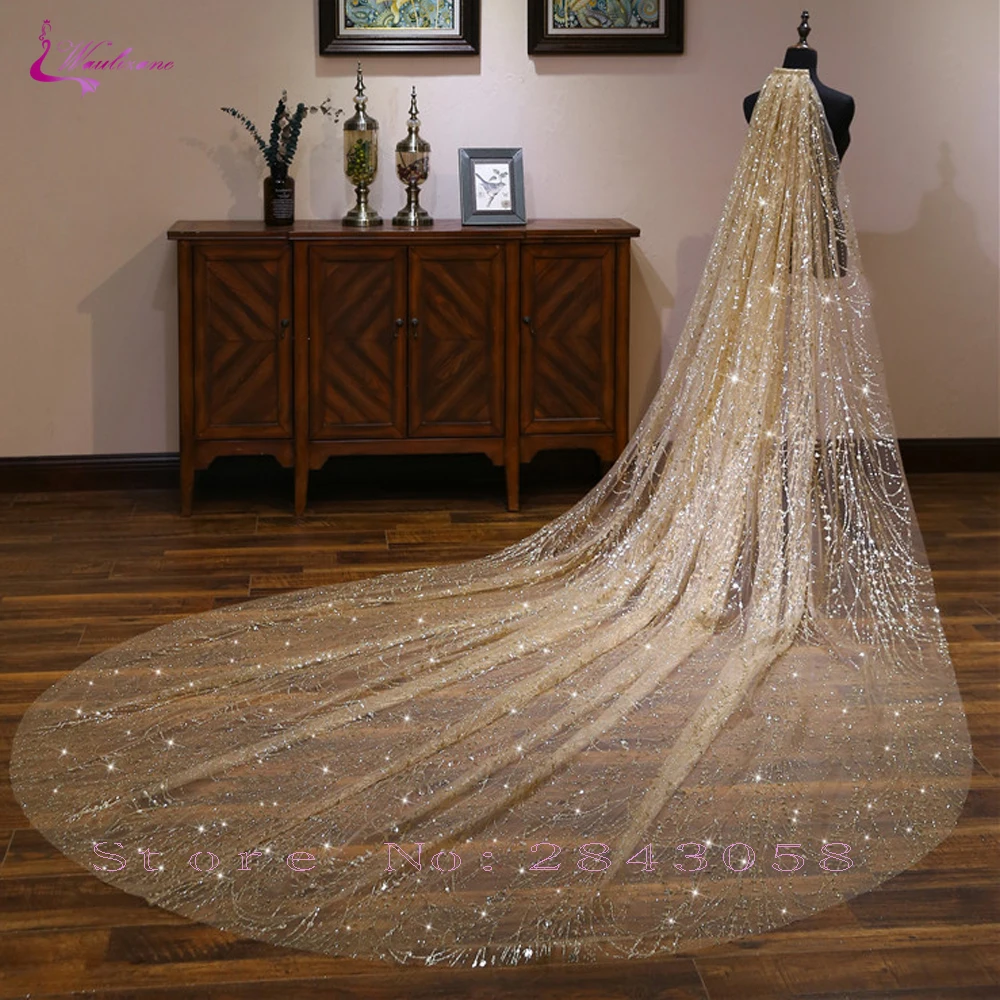 Элегантная свадебная фата Waulizane длиной в виде часовни шампанского с небом и