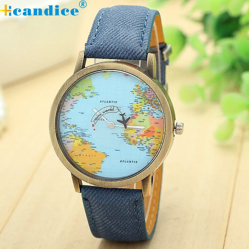 Relogio feminino Элитный Бренд женское платье часы мода Global Travel на самолете map джинсовой