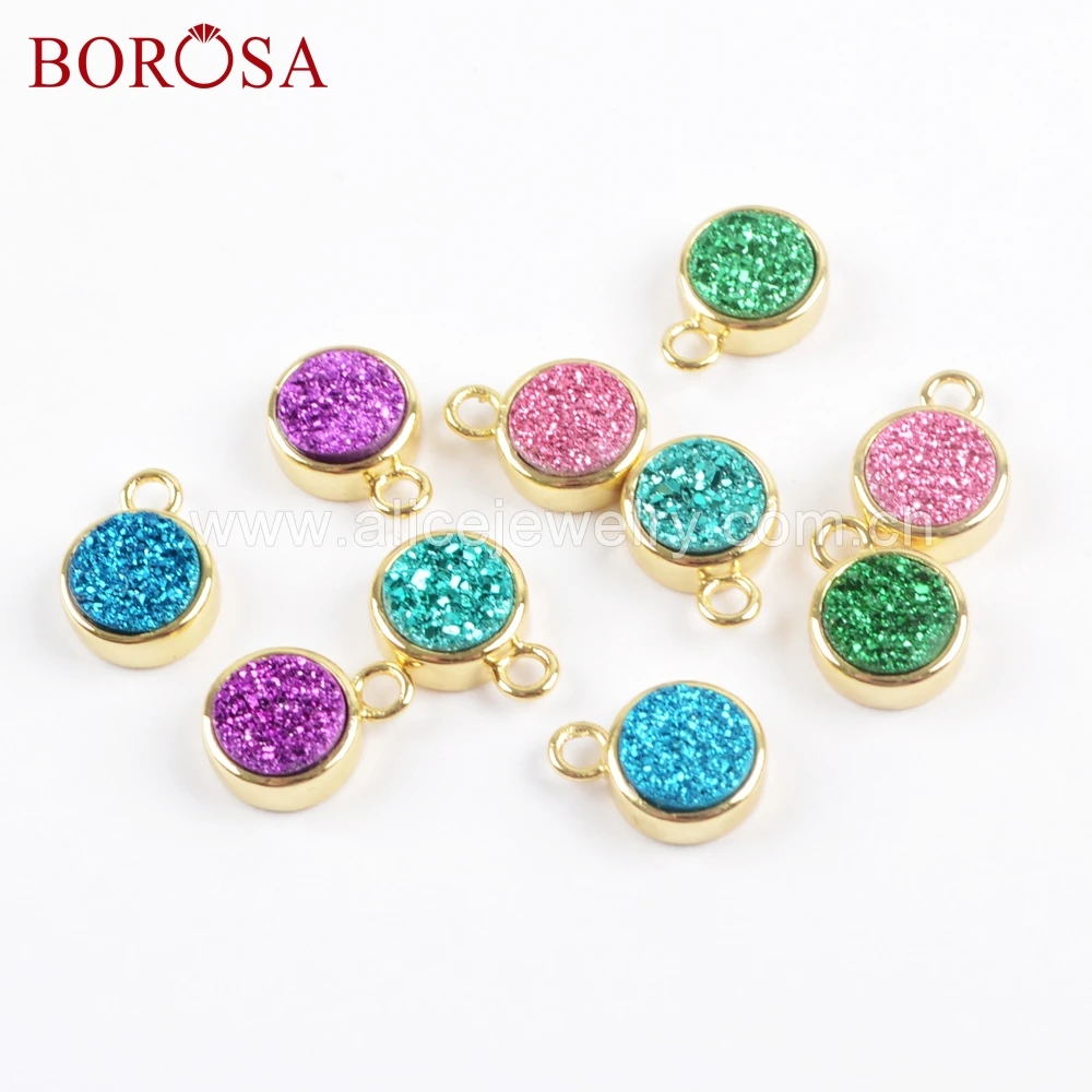 BOROSA 10 шт круглые золотые цветные натуральные Агаты титановые радужные подвески