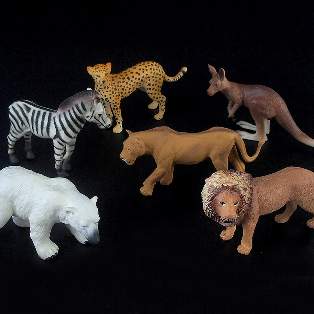 Assort 6 PVC Rubber Wild animal figure toys lion giraffe bear zebra | Игрушки и хобби