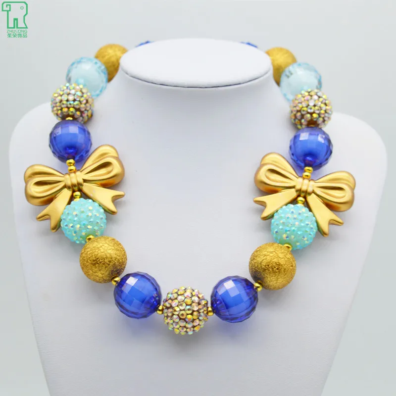5pcs Chunky Bow Necklace Children Bubblegum Collar Choker New Fashion Kids Costume Jewelry Princess Chunky Bow Necklace