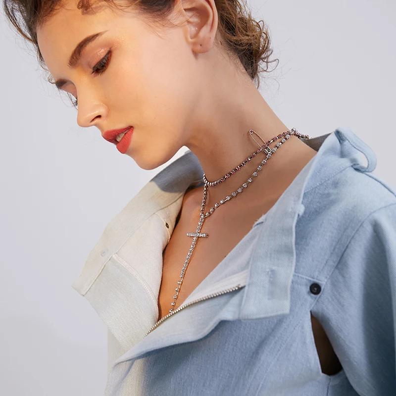 Matching jewelry creative pin necklace female collarbone chain short style European simple personality fashion | Украшения и