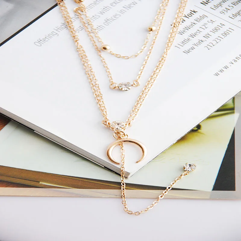 Trendy Crystal Star Pendant Multilayer Y Long Chain Necklace Craved Round Geometric Collar Choker Collier | Украшения и
