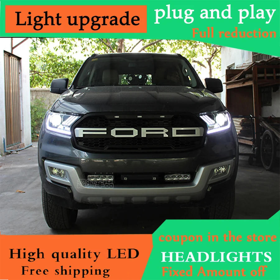 D-YL автомобильный Стайлинг для Ford фара дальнего света- Ford Everest светодиодный головной фонарь Hid вариант Angel Eye биксеноновые фары аксессуары