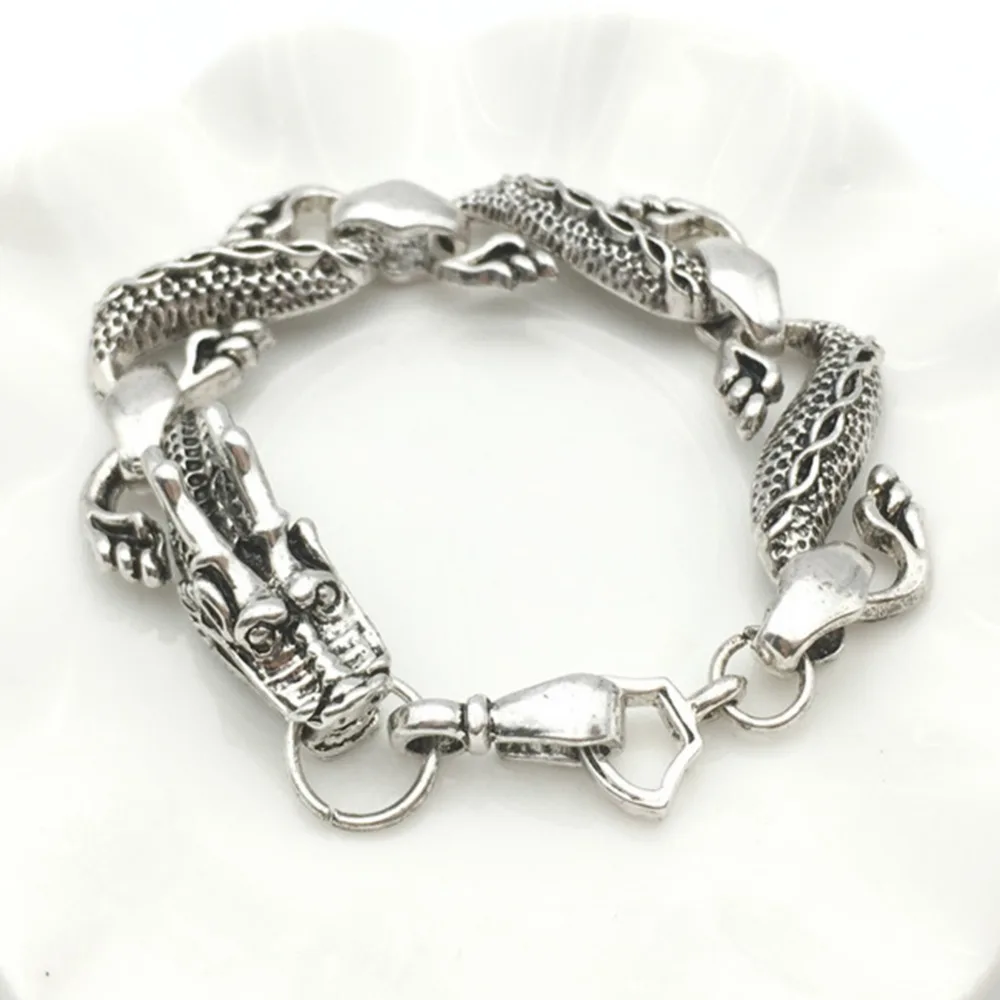 1 Pc Gothic Alloy Jewelry Classic Ancient Silver Carved Dragon Bracelet Male Men's Biker Chain | Украшения и аксессуары