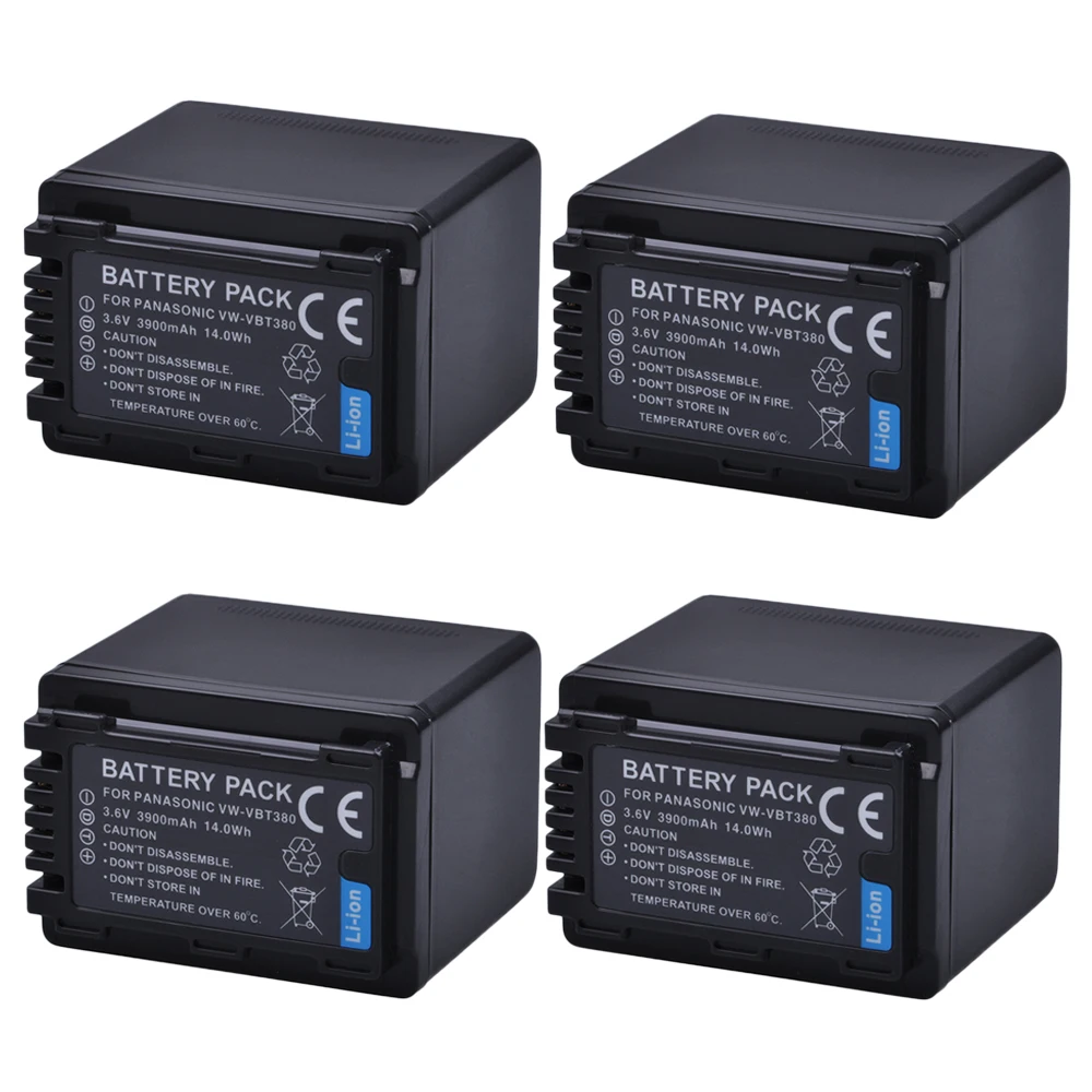 

4Pc 3900mAh VW-VBT380 VBT380 VW-VBT190 Battery Pack for Panasonic HC-V110, HC-V130, HC-V160, HC-V180, HC-V201, HC-V250, HC-V260