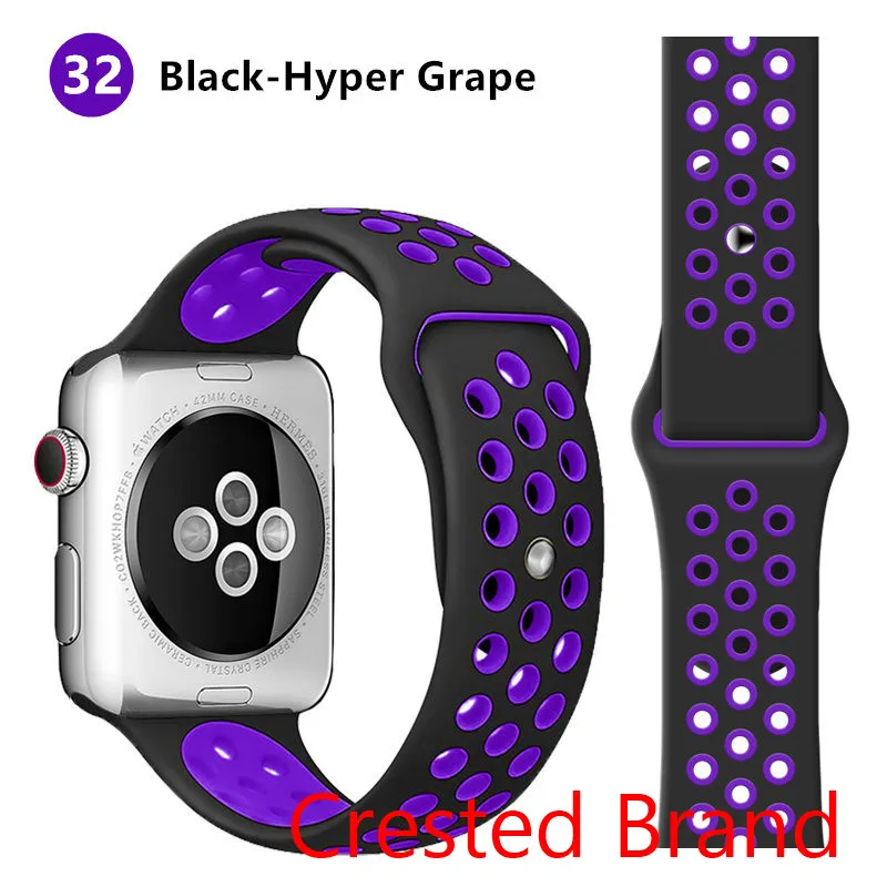 Black Hyper Grape Спортивный ремешок для Apple Watch 42 мм 38 мм iWatch 44 мм 40 мм силиконовый браслет ремешок для Apple watch 5 4 3 2 1 42/44 мм - Цвет ремешка: Black Hyper Grape