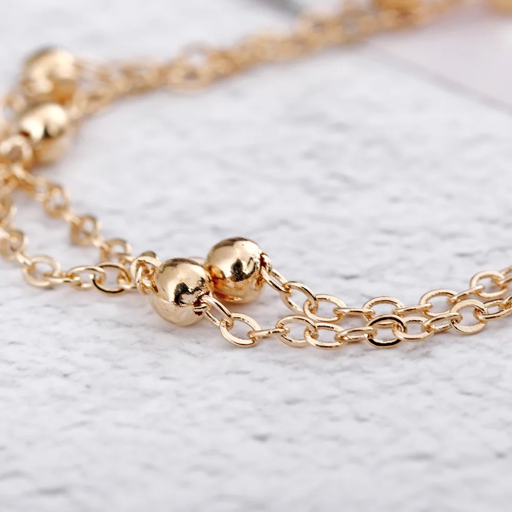 ZVZO Gold Silver Chic Concise Double Layer Bridal Wedding Anklets Chain Charm Beads Leg Bracelet Anklet Foot Jewelry For Women | Украшения