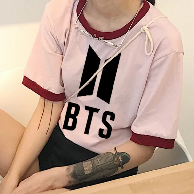 Новый Kpop Bangtan Boys BTS Корейская свободная футболка розовый белый хлопок Футболка