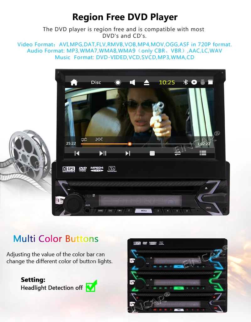 Car Stereo with 7 Inch Multi-Color Touchscreen Display Audio Video System Bluetooth GPS Navigation Free 8GB Map Card Remote | Автомобили и